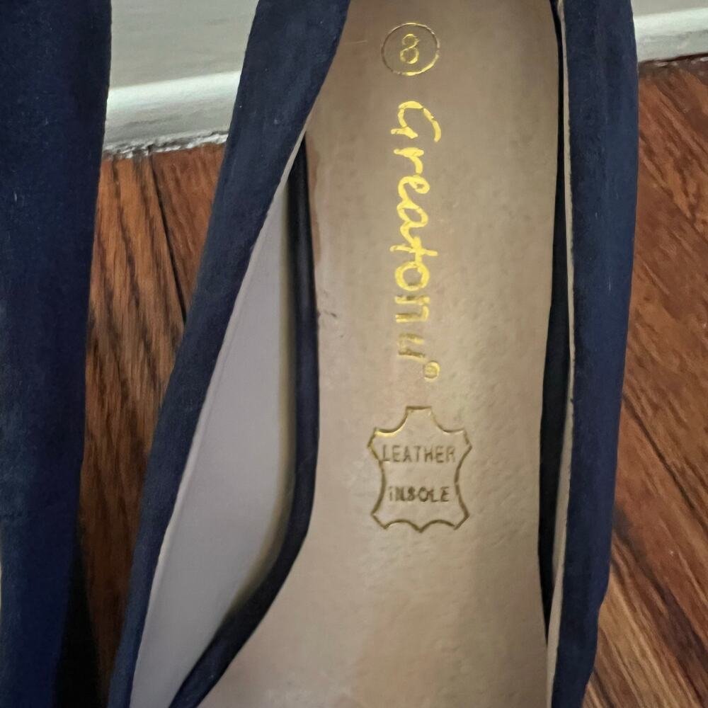 Blue Suede Stiletto Pumps Size 8 Almond Toe 4in Heel Leather Insole Corpcore - Picture 12 of 17